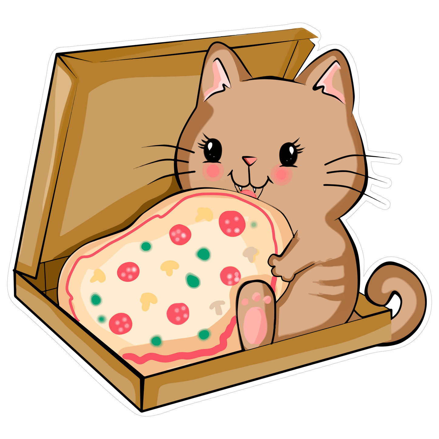 Cute Cat Eating Pizza