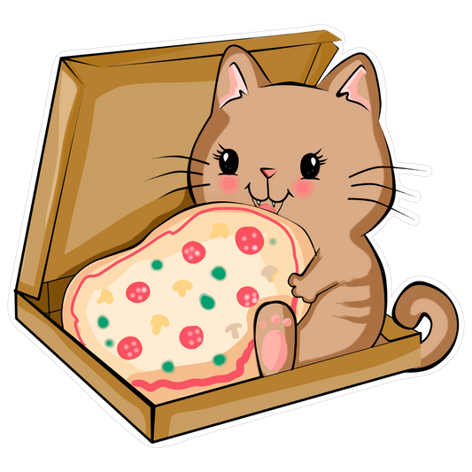 Cute Cat Eating Pizza