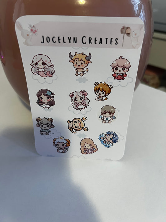 Kawaii Zodiac Kids Sticker Sheet