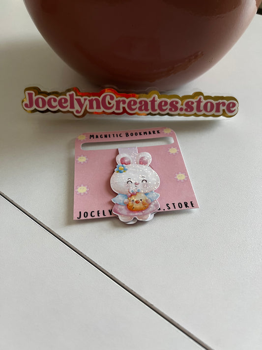 Cute Bunny Holding Duckie Magnetic Bookmark