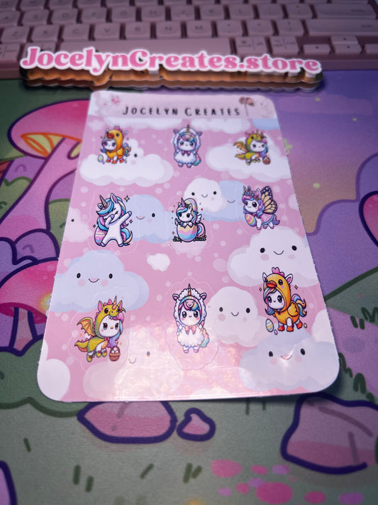 Kawaii Unicorn Sticker Sheet